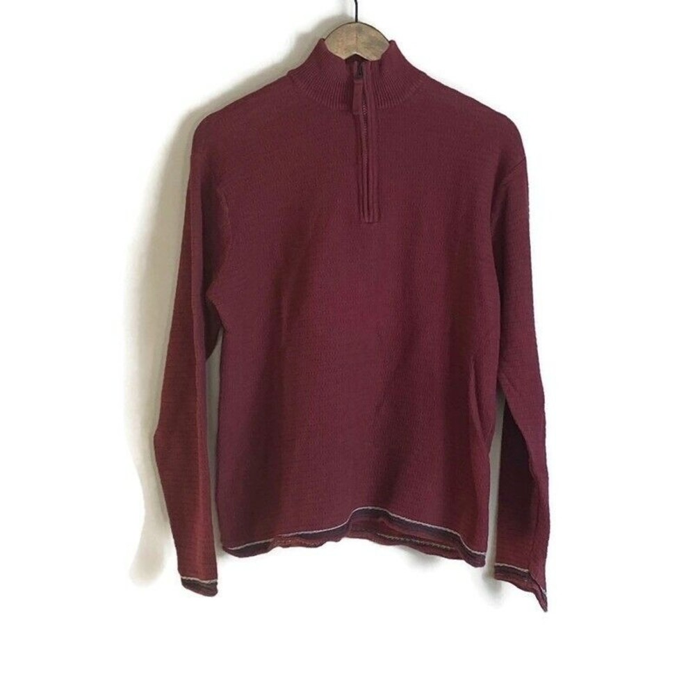 THE TERRITORY AHEAD Mens Red Quarter Zip Long Sleeve Sweater Size M Ramie Mock